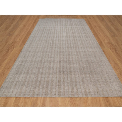 10'X14' Light Brown Vertical Stripes Design Hand Loomed Natural Wool Rug