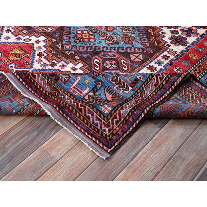 6'X7'8" Ivory Afghan Caucasian Design Revival Soft Wool Hand Knotted Rug
