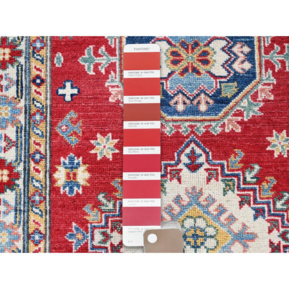 2'9"X6'8" Red Kazak With Medallions Design Hand Knotted All Wool Runner Rug