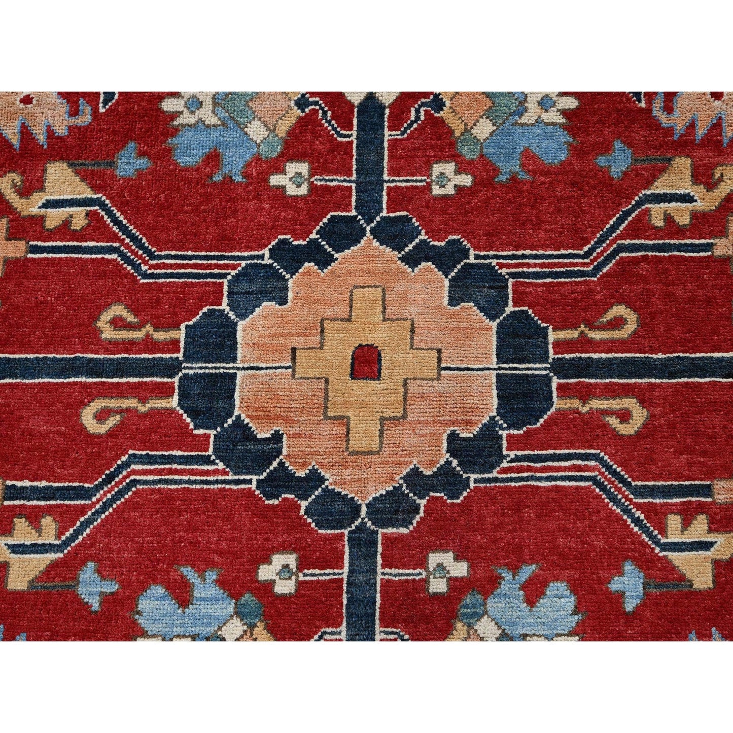 8'10"X12' Red Peshawar With Seeripe Heris Design Hand Knotted Soft Wool Rug