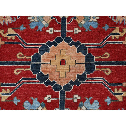 8'10"X12' Red Peshawar With Seeripe Heris Design Hand Knotted Soft Wool Rug