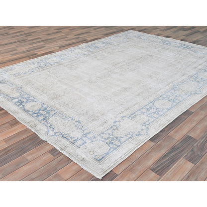 7'X10' Ivory Hand Knotted Vintage Farsian Karman Worn Wool Rug