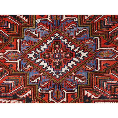 7'10"X11' Rich Red Hand Knotted Vintage Zoroastrian Heris Pure Wool Rug