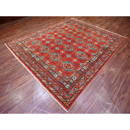 8'X9'6" Red Hand Knotted Extra Soft Wool Afghan Ersari Oriental Rug