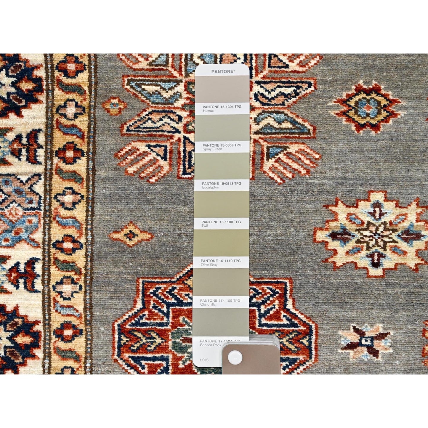 4'10"X6'6" Gray Hand Knotted Super Kazak All Over Medallions Wool Rug