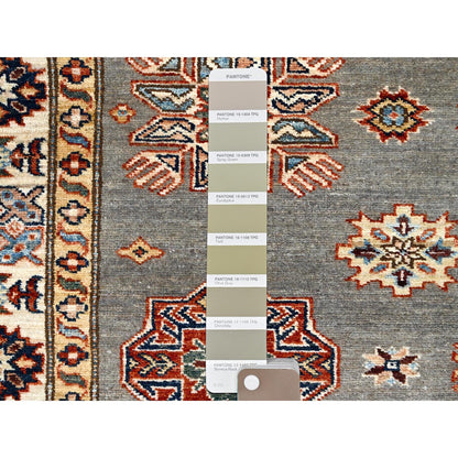 4'10"X6'6" Gray Hand Knotted Super Kazak All Over Medallions Wool Rug