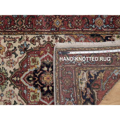 2'6"X14'2" Ivory Rug Antiqued Heris Re-Creation Hand Knotted Wool Runner