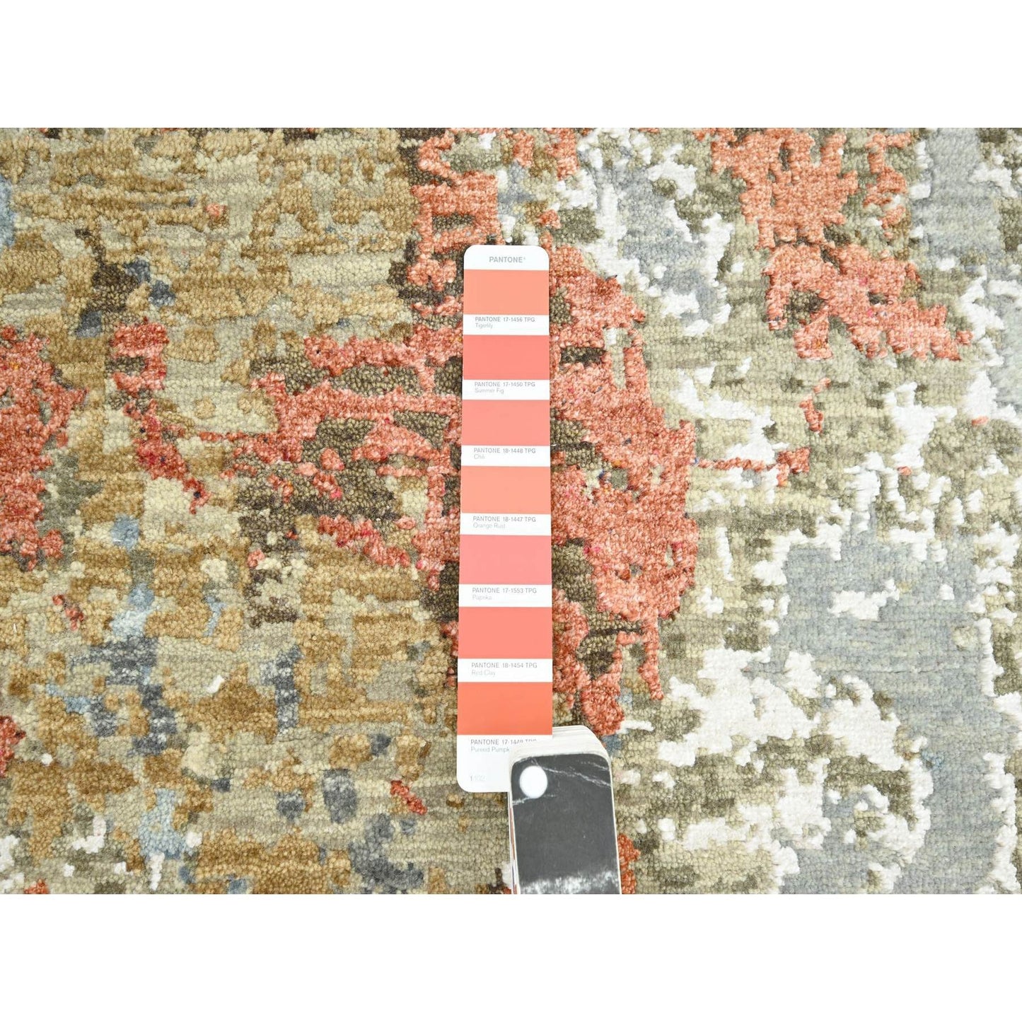6'1"X9'2" Gray With Rust Abstract Design Wool Hand Knotted Oriental Rug