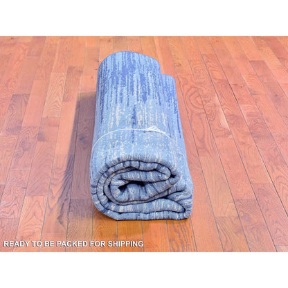 8'1"X8'1" Pure Wool Ombre Design Blue Oceanic Hand Knotted Square Rug
