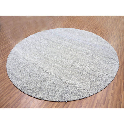 11'X11' Bright Gray Undyed Wool Grass Design Hand Knotted Round Rug