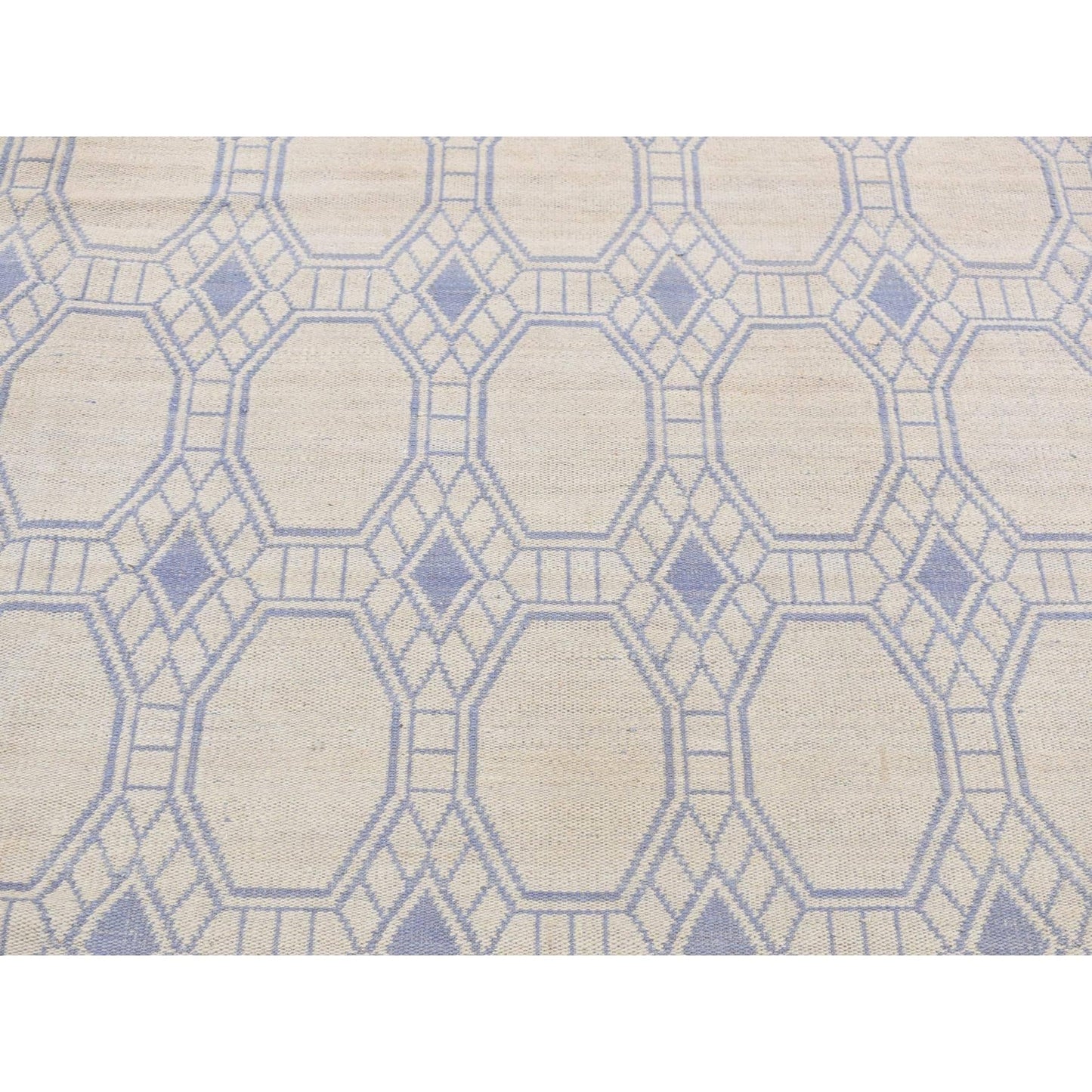 9'8"X9'8" White Wool Hand Woven Flat Weave Kilim Reversible Round Rug