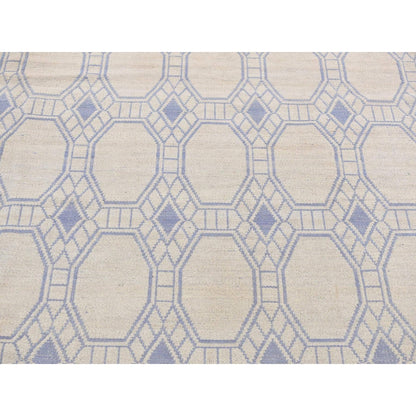 9'8"X9'8" White Wool Hand Woven Flat Weave Kilim Reversible Round Rug