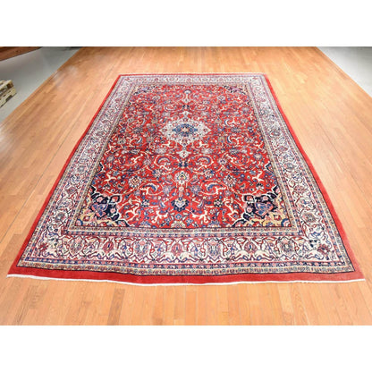 10'X13'10" Red Semi Antique Zoroastrian Saroogh All Wool Hand Knotted Rug