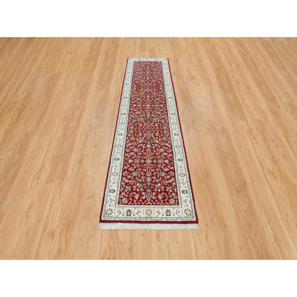 2'7"X10'5" Red Hand Knotted Nain Design 250 Kpsi Soft Wool Runner Rug
