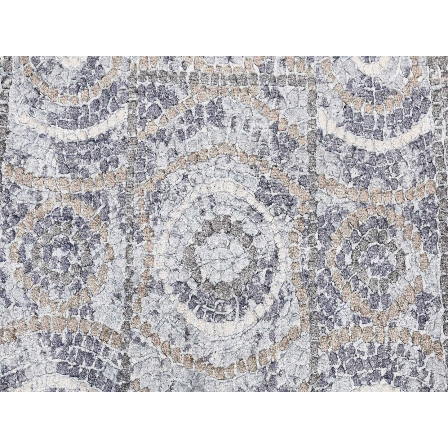 2'2"X3' Gray Silken Roman Mosaic Design Hand Knotted Sample Mat Rug