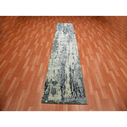 2'7"X12'2" Gray Wool And Silk Denser Weave Hand Knotted Runner Rug