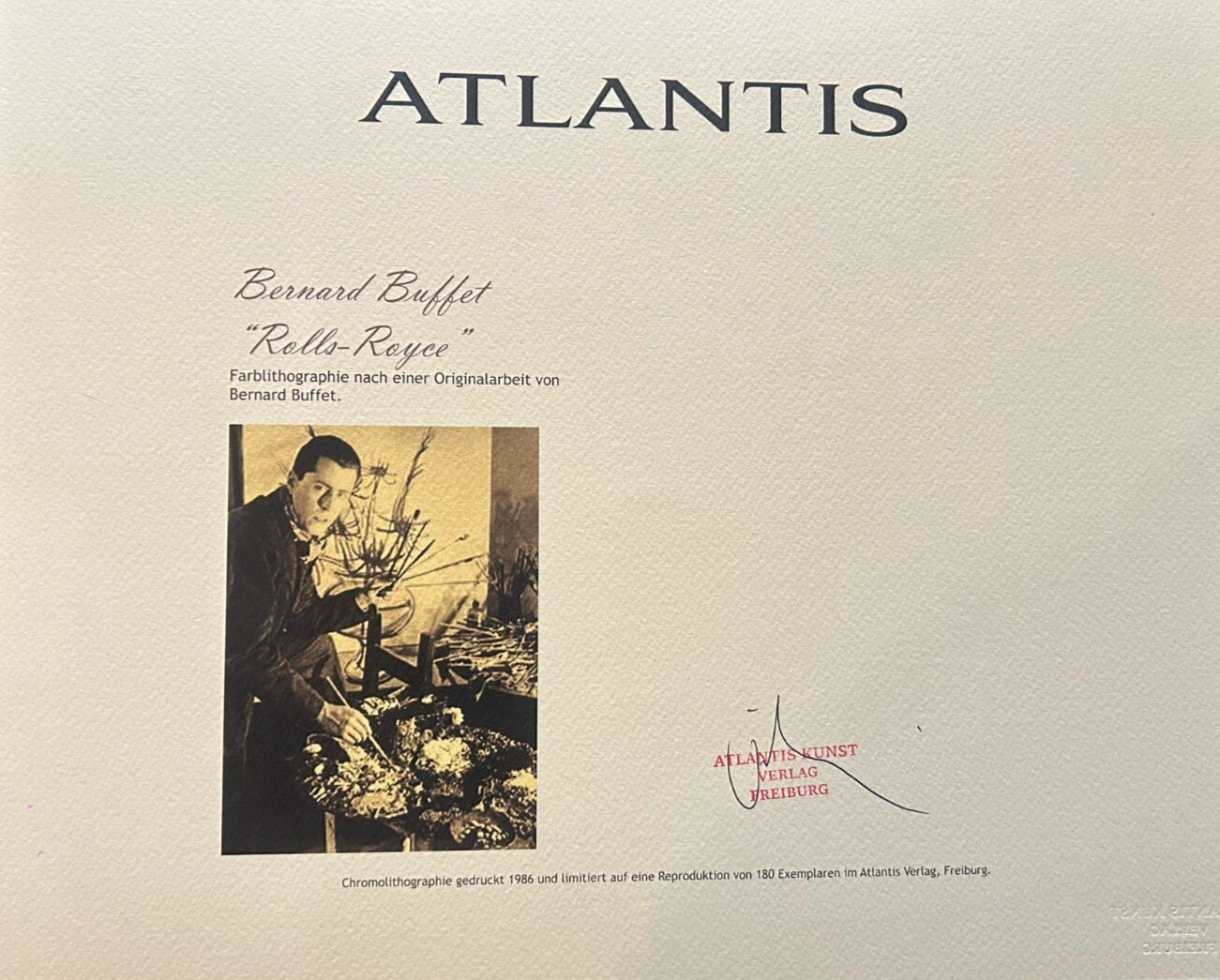 Bernard Buffet 'Rolls Royce' Certified Lithograph Coa Signed Op Numbered