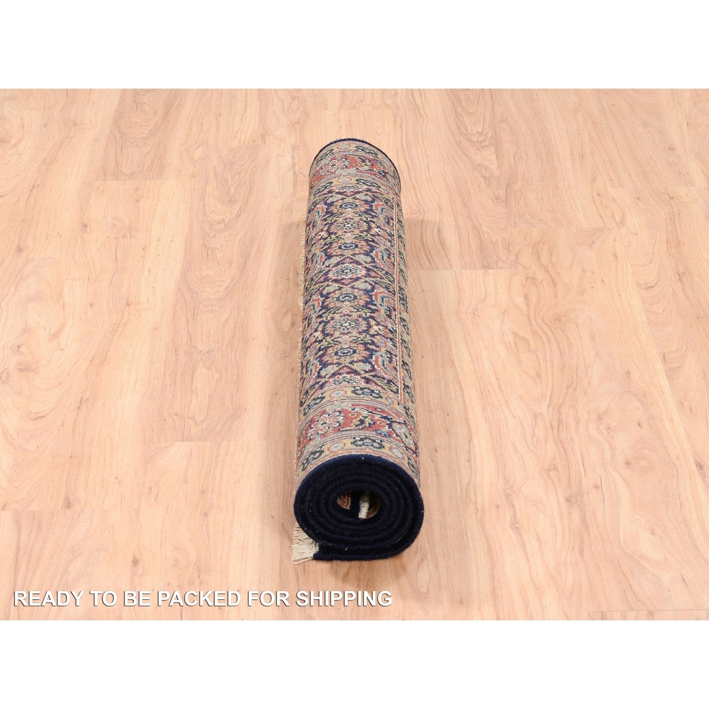 4'X6' Hand Knotted Midnight Blue All Over Herrita Design Pure Wool Rug