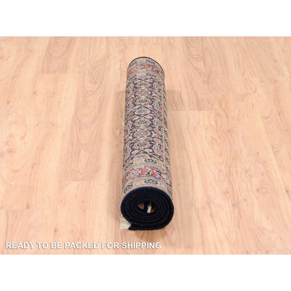4'X6' Hand Knotted Midnight Blue All Over Herrita Design Pure Wool Rug