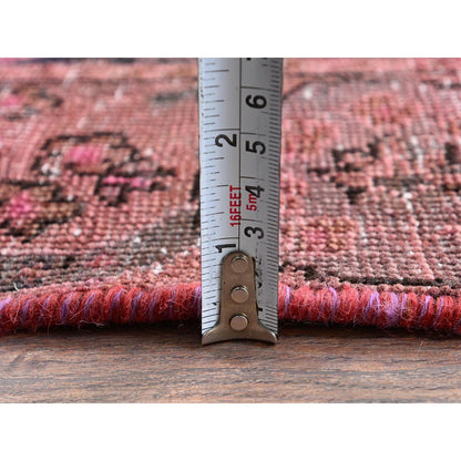 2'6"X9'3" Pink Overdyed Vintage Zoroastrian Hand Knotted Wool Runner Rug