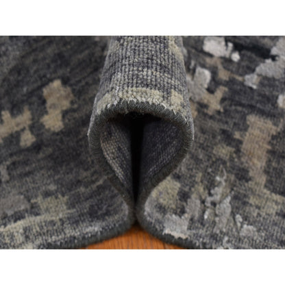 8'10"X11'8" Cloud Gray Erased Design Wool With Real Silk Hand Knotted Rug