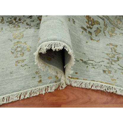 10'X14' Gray Hand Knotted Zoroastrian Heris Design Wool And Silk Rug