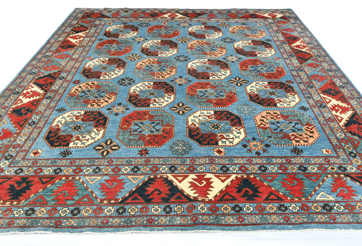 Hand-Knotted Farmhouse Rug Geometric Tribal Style Wool Oriental Carpet 8X10 ft