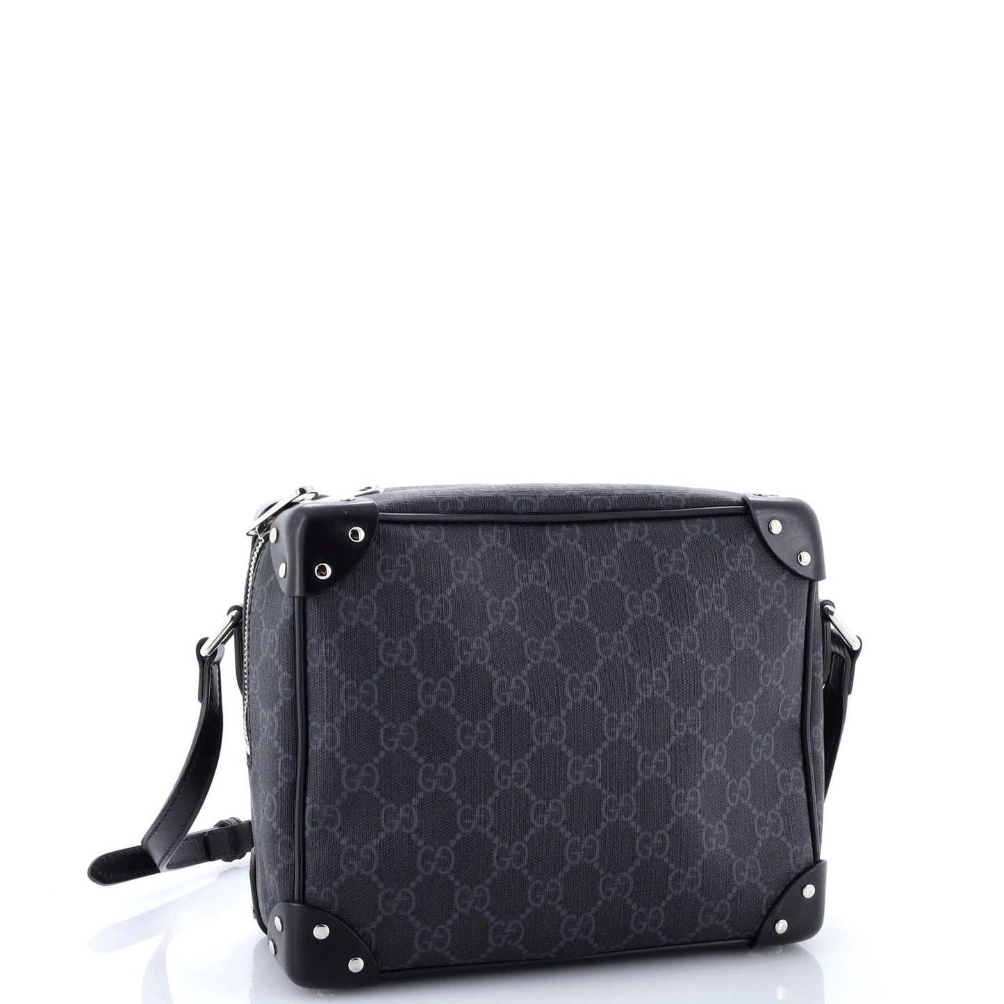 Gucci Trunk Shoulder Bag Gg Coated Canvas With Studded Leather