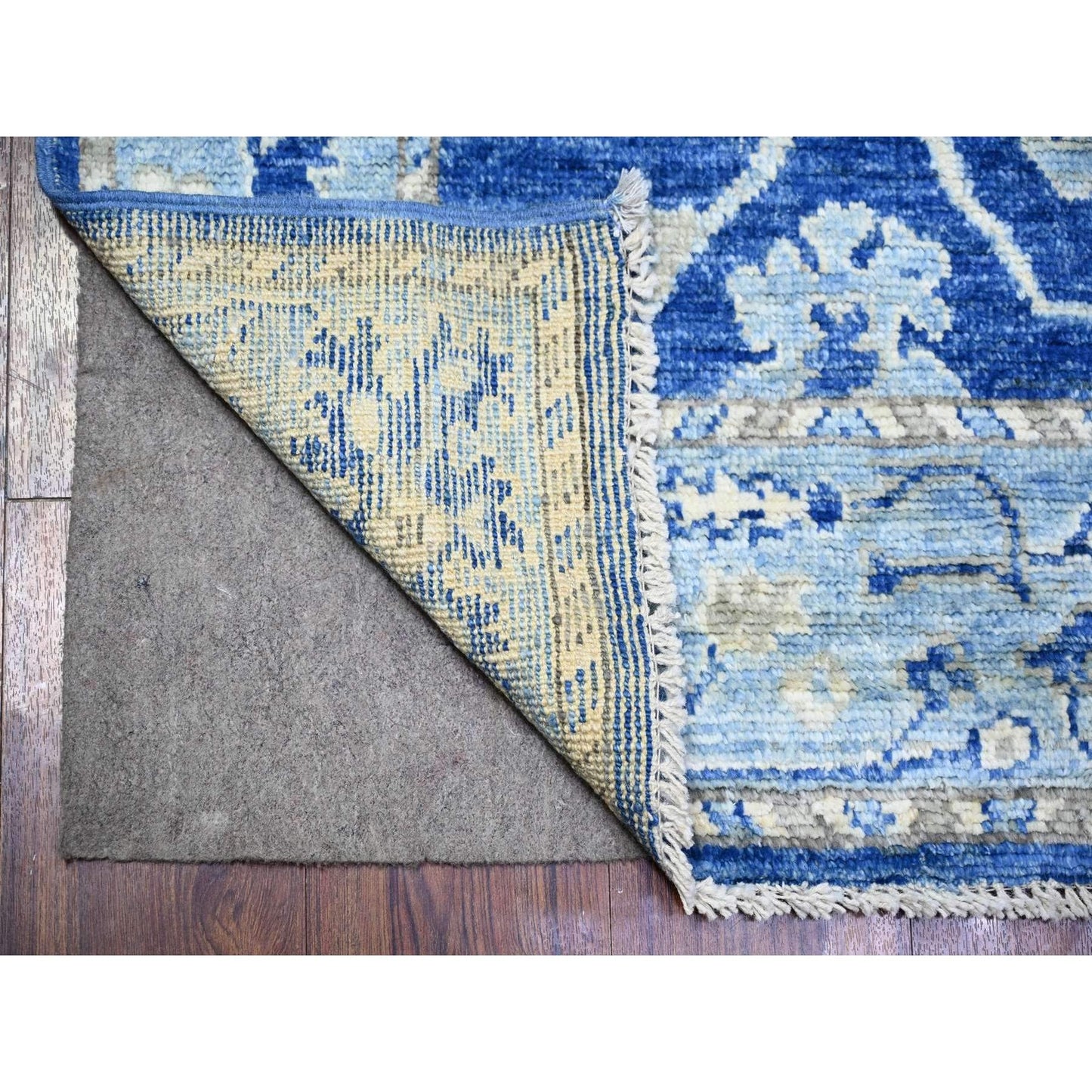 2'9"X12' Blue Wool Hand Knotted Afghan Angora Oushak Runner Rug