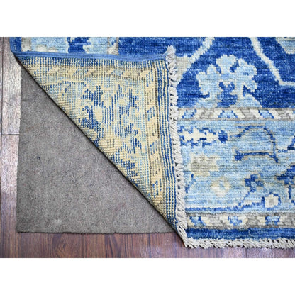 2'9"X12' Blue Wool Hand Knotted Afghan Angora Oushak Runner Rug