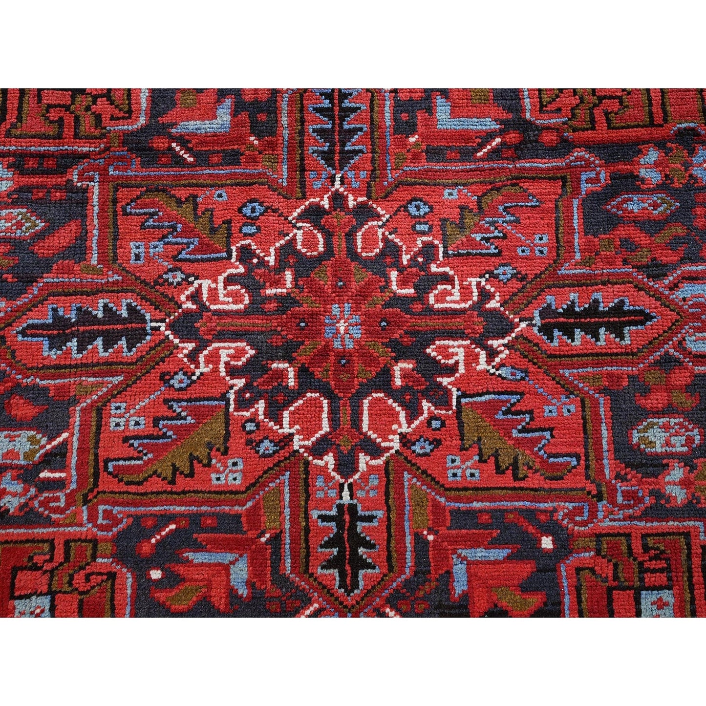 8'4"X11'4" Red Vintage Zoroastrian Heris Sheared Low Hand Knotted Wool Rug