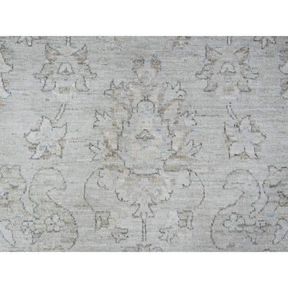 8'10"X11'10" Goose Gray Hand Knotted Pure Wool White Wash Peshawar Rug