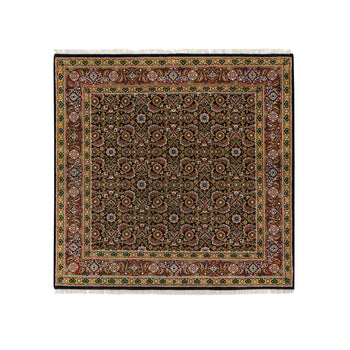 5'X5' Black 175 Kpsi Wool Herrita Design Hand Knotted Square Oriental Rug
