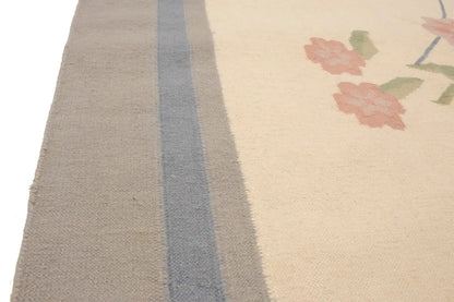 Large Contemporary Floral Dhurrie Rug Reversible