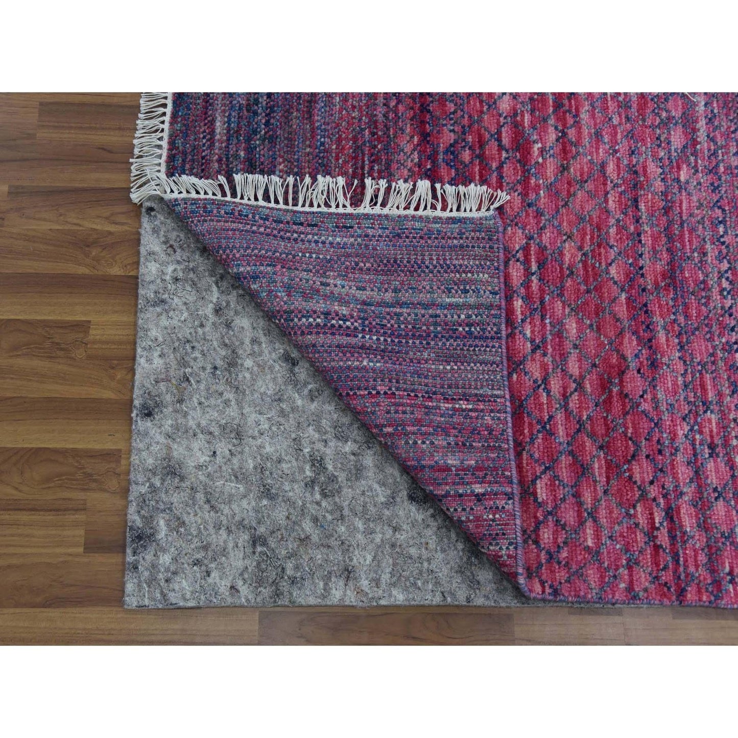 8'1"X10'2" Pink Pure Wool Hand Knotted Modern Chiaroscuro Collection Rug
