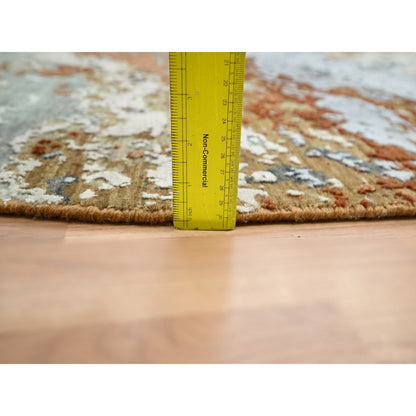 9'9"X9'9" Shades Of Gray Abstract Design Pure Wool Hand Knotted Round Rug