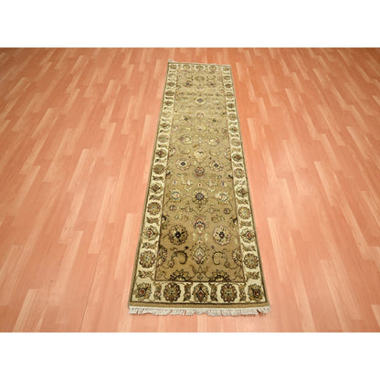 2'7"X8'1" Brown Rajasthan Leaf Design Hand Knotted Wool & Silk Runner Rug
