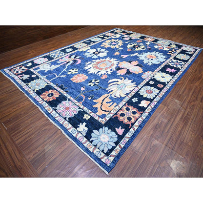 10'X13'9" Sapphire Blue Wool Hand Knotted Afghan Angora Oushak Rug