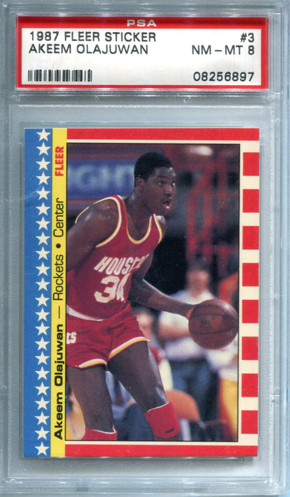 Akeem Olajuwon 1987-88 Fleer Sticker #3 Psa Nm 8 Card