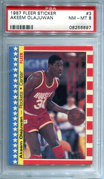 Akeem Olajuwon 1987-88 Fleer Sticker #3 Psa Nm 8 Card