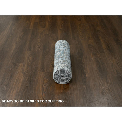 2'8"X8' Gray Karjihooz Design Pure Wool Hand Knotted Runner Rug