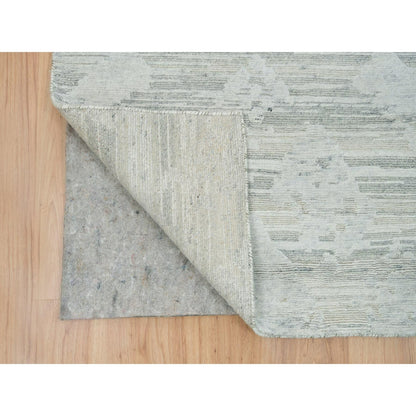 2'6"X16' Ivory And Light Grey Undyed Hand Knotted Xl Runner Oriental Rug