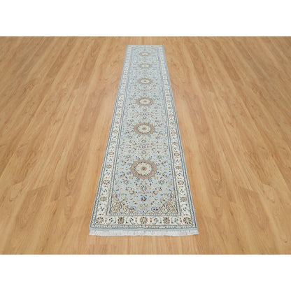 2'9"X14' Beau Blue Nain Design 250 Kpsi Wool Hand Knotted Xl Runner Rug