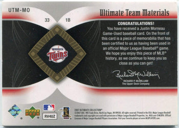 Justin Morneau 2007 Upper Deck Ultimate Collection 2 Color Patch Card #Utm-Mo 1/