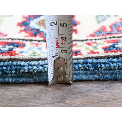 2'1"X5'10" Blue Kazak With Tribal Design Hand Knotted Soft Wool Runner Rug