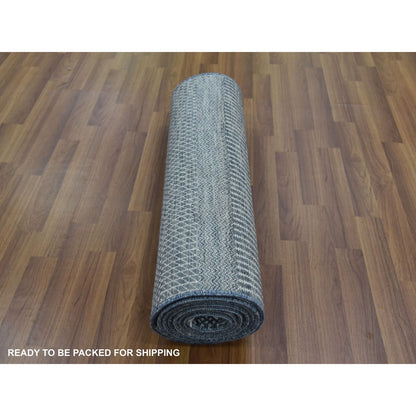 2'10"X10'2" Gray Modern Grass Design Wool/Silk Hand Knotted Runner Rug