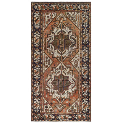 5'3"X10'10" Brown Worn Wool Hand Knotted Vintage Farsian Runner Rug