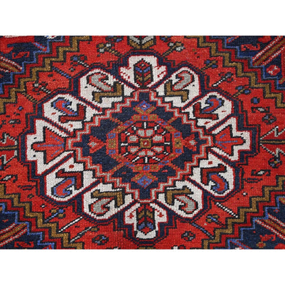 7'9"X11' Red Worn Wool Hand Knotted Semi Antique Zoroastrian Heris Rug