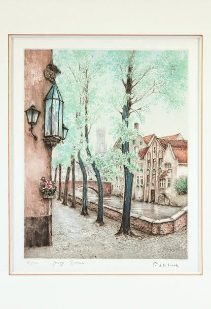 Francis Hebbelinck Etching "Brugge - Groenerei" Signed Limited Edition Belgium