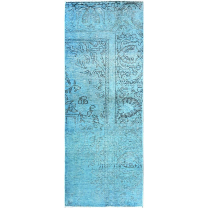 2'3"X6'2" Blue Overdyed Vintage Zoroastrian Hand Knotted Wool Runner Rug